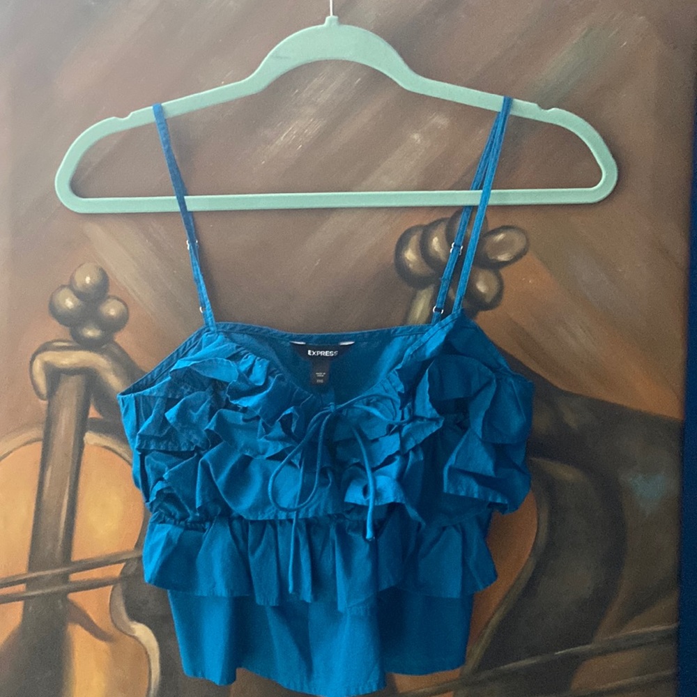 Teal ruffles cropped top